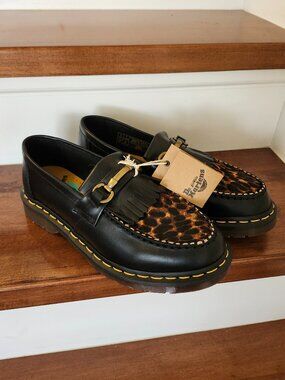 Dr Martens Adrian Snaffle Loafers black leather & leopard print size US 8 womens